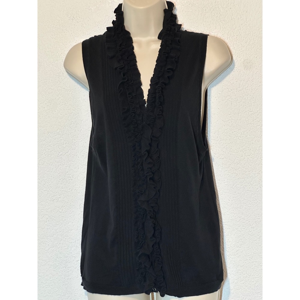 BCBGMAXAZRIA Black Silk Cotton Ruffle V-Neck Pintuck Sleeveless Top S B152PF